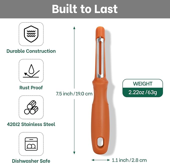 Beneno Swivel Vegetable Peeler, Smooth Peeling Potato Peeler, Orange | Razor-Sharp Stainless Steel Blade, Ergonomic Non-Slip Grip, Built-In Potato Eye Remover, Durable Design for Fruits & Veggies