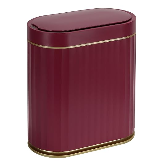 ELPHECO 2 Gallon Sensor Trash Can, Automatic Lid, Burgundy Gold | IPX5 Waterproof Bathroom Garbage Can, Slim Trash Bin, Plastic Wastebasket for Office, Bedroom and Living Room