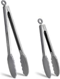 Tongs for Cooking, 600ºF High Heat-Resistant Stainless Steel Kitchen Tongs with Silicone Tips, Non Scratch, Locking Tong for BBQ Grilling Air Fryer Food Salads, Set of 2 (9" and 12") Light Grey