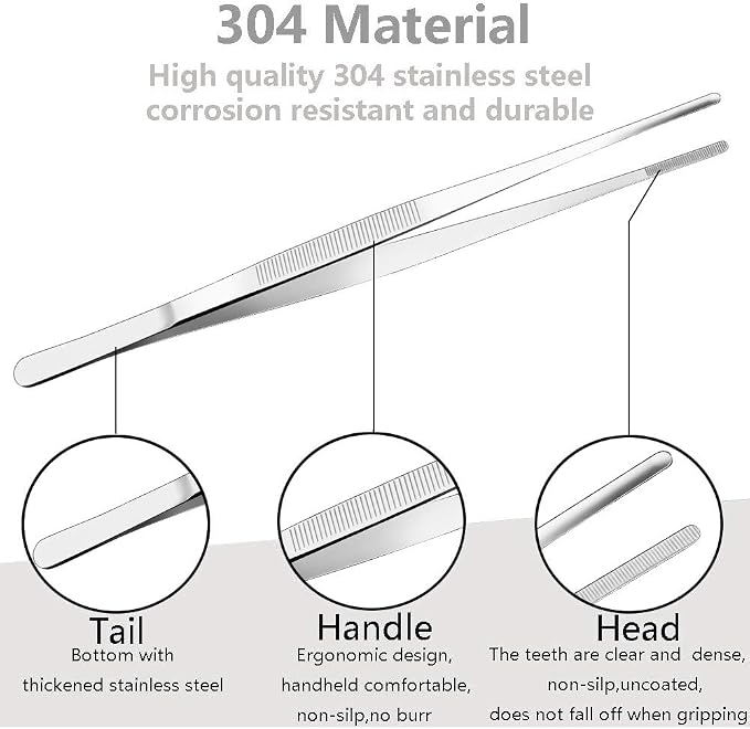 Gutsdoor 8 Inch Plating Tweezers Stainless Steel Precision Culinary Tweezer Silver Kitchen Straight Tweezers Tongs