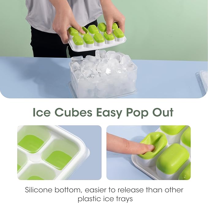 DOQAUS Ice Cube Tray with Lid and Bin,4 Pack Ice Cube Trays for Freezer | Silicone, Stackable. Easy Release Trays with Storage Bin & Scoop. Ideal for Freezer, Kitchen, RV, Cocktail, Coffee.