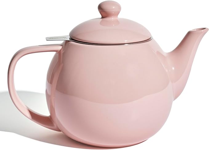 Sweese Porcelain Teapot 27 oz with Infuser for Loose Leaf Tea, Pink