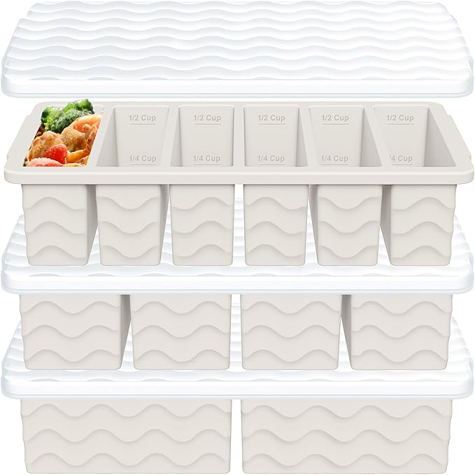 3-Pack Silicone Freezer Trays with Lid, Soup Freezer Container Molds | 2 Large 2-Cup, 4 Medium 1-Cup, 6 Small 1/2-Cup, BPA Free, Ice Cube Tray for Soup, Stews, Sauces, Meal Prep, Broth, Leftovers