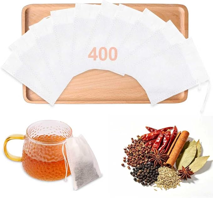 400 PCS Tea Bags for Loose Leaf Tea, Empty Disposable Filter Bags | 3.54"x2.75" disposable drawstring tea filters, food grade material for loose tea, coffee, spices, cooking seasoning and DIY
