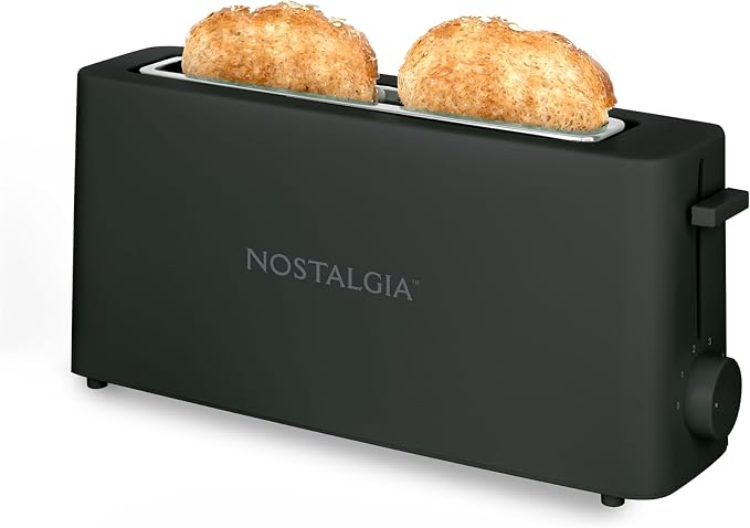 Nostalgia Slim 2-Slice Toaster – Wide Slot – Space-Saving Design – Adjustable Browning Dial – 10-inch Long Slot Fits 2 Slices of Bread or Bagel Halves – Drop-down Crumb Tray – Blackberry