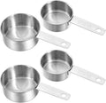 Stainless Steel Measuring Cup, 4 Pcs 1/4, 1/2 Cup, 60 ml/125 ml Metal Cup Scoop Kitchen Gadgets for Coffee Cooking Baking Dry Wet Liquid Ingredients, Dishwasher Safe