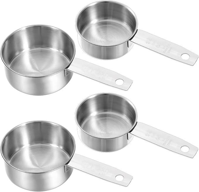 Stainless Steel Measuring Cup, 4 Pcs 1/4, 1/2 Cup, 60 ml/125 ml Metal Cup Scoop Kitchen Gadgets for Coffee Cooking Baking Dry Wet Liquid Ingredients, Dishwasher Safe