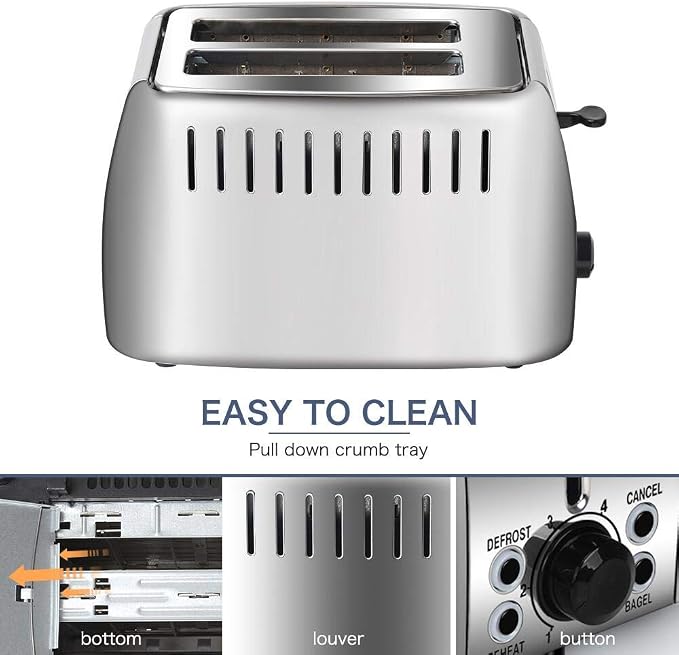 Toasters 2 Slice Wide Slot Stainless Steel Toaster for Bagels | 6 Browning Setting, Bagel/Reheat/Defrost/Cancel Function, Slim Toaster 2 Slice, Bread & Bagel Toaster