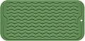Silicone Dish Drying Mat, Non-Slip Easy Clean Sink Mat, Dark Green ,12"x6" | Quick-Dry Ridges, Large Heat-resistant Dish Drainer Mat for Kitchen Counter, Hangable & Roll-Up for Storage, Dishwasher Safe
