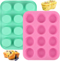 2 Pack Silicone Muffin Pan, Nonsticks 12 Cups Standard Cupcake Pans, Silicone Molds for Baking Muffin, Egg Bite, Cupcakes, Tart and Quiche (Pink & Green)