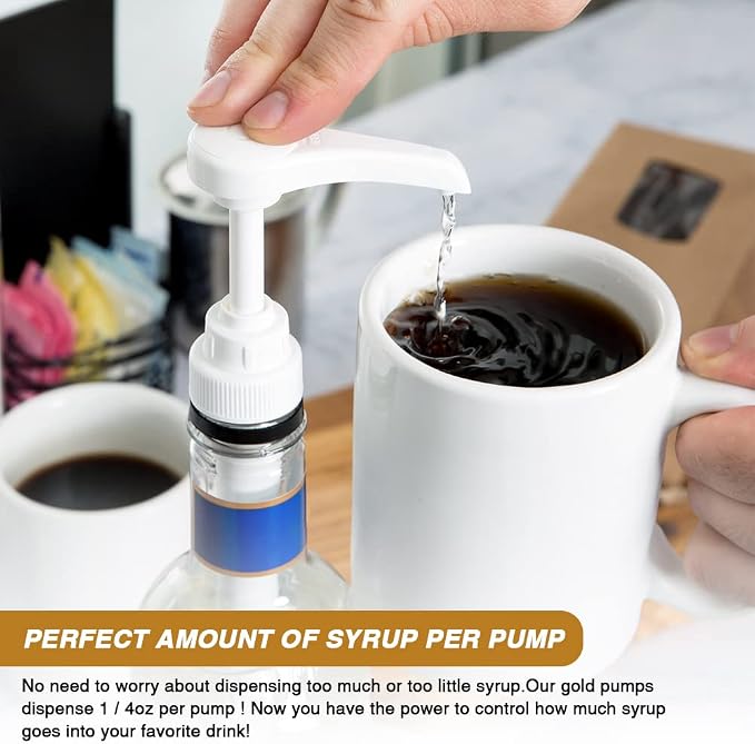 12 Pcs White Coffee Syrup Pump Compatible with 25.4Oz/750ml Bottles | Syrup Dispenser Pumps, Great for Home & Coffee Bar, Drinking Mixes, Tea, Beverage, Cocktails, Syrup Bottles, Plus Spoons
