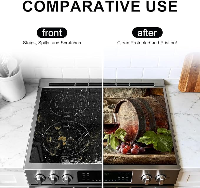 Glass top stove covers with wine splash decoration glasses 28.35x20.47 in Non Slip Mat