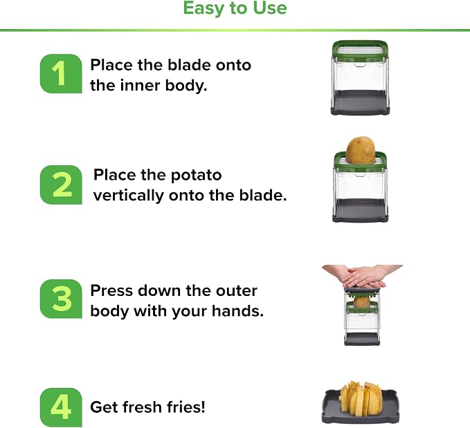 Prep Naturals Medium Stainless Steel French Fry Cutter | Manual French Fry & Potato Cutter - Stainless Steel Blades, Chop Box & Safety Glove Included (3-in-1)