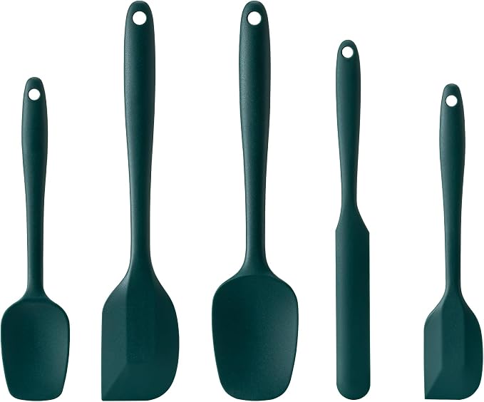 Silicone Spatula Set,5 Piece Food Grade Rubber Spatulas,Dark Green | Spatulas Silicone Heat Resistant for Baking,Cooking,and Mixing High Heat Resistant Non Stick Dishwasher Safe BPA-Free