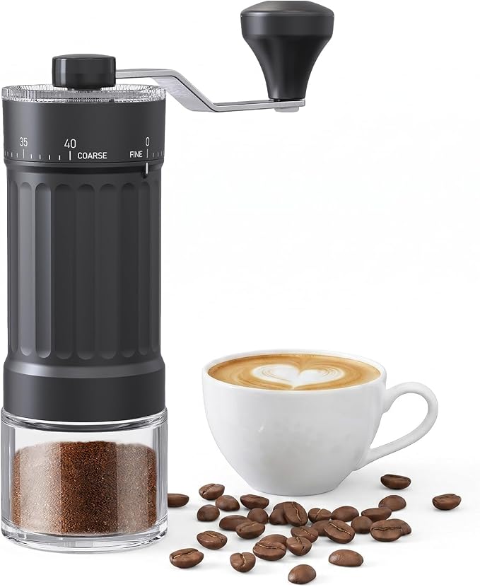 Manual Coffee Grinder, 40 Adjustable Grind Settings Ceramic Burr Hand Coffee Bean Grinder, Portable Small Coffee Grinder for Espresso, French Press, Pour Over, Travel, Office, Camping, Black