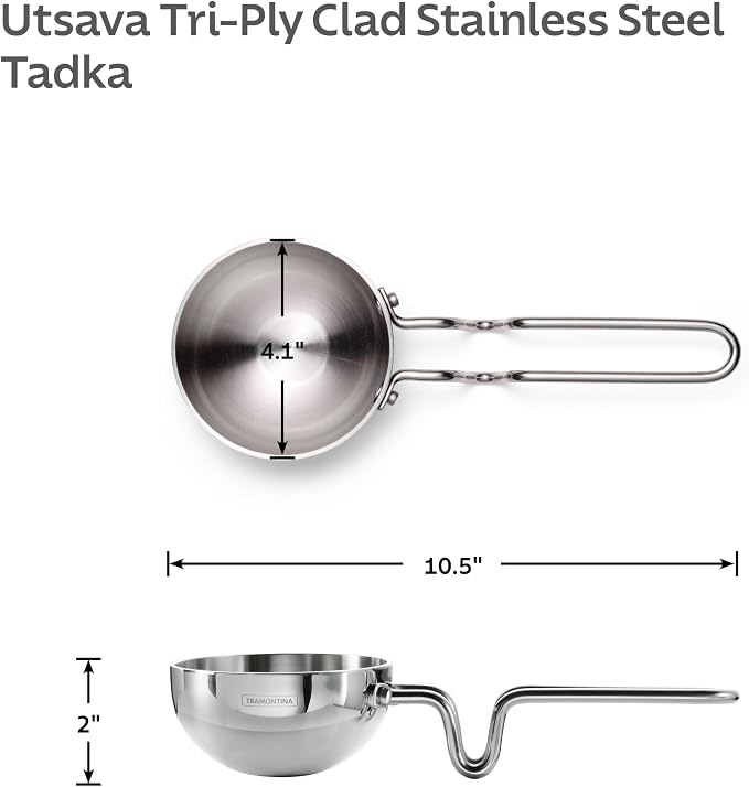 Tramontina Utsava 4-Inch Tri-Ply Clad Stainless Steel Tadka | Spice Heating Pan for Indian Cooking