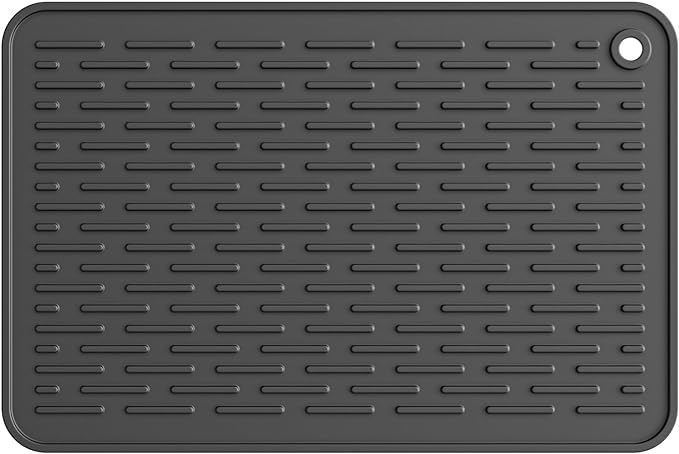 ME.FAN Silicone Dish Drying Mat for Kitchen Counter, Dish Drying Pad for Sink, Refrigerator or Drawer, Countertop Protection Pad S - 12'' x 8'' - Black
