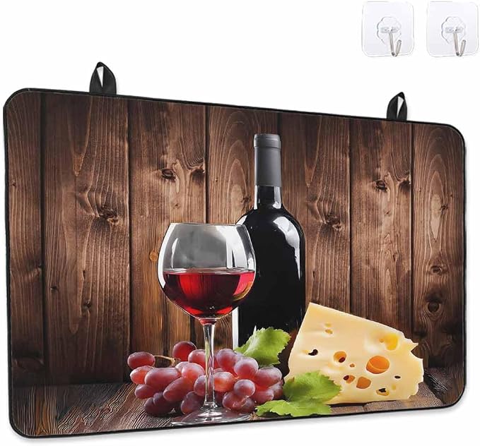 Stove Top Covers for Electric Stove 28.5x20.5 Inches,Red Wine Grapes HeatResistant Glass Cooktop Protector,Vintage Brown Wood Farmhouse Ceramic Stovetop Countertop Covers Mat, Oven Cover Kitchen Decor