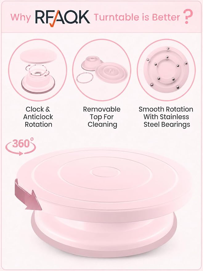 RFAQK 90PCs Cake Decorating Kit with Leveler, Baking Supplies Gift Includes Cake Stand Turntable, 24 Numbered Icing Tips, 55+1 Piping Bags, 2 Frosting Spatulas, 6 Scrappers, Video Course & Booklet