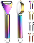 Rainbow Potato Vegetable And Fruit Peelers For Kitchen, Kyraton Titanium Colorful Plating Stainless Steel Peelers, Sharp Blade And Ergonomic Non Slip Easy To Grip Set Of 2