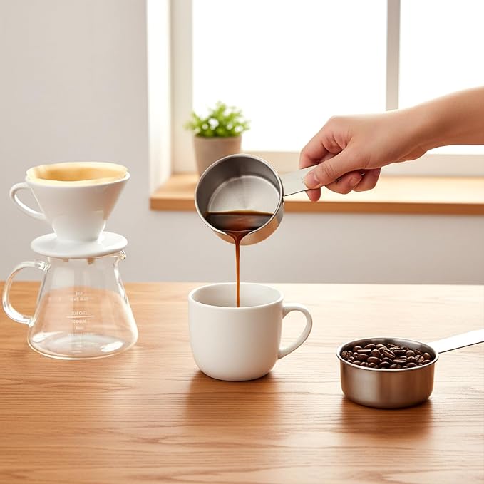 2 Pcs 1/3 Cup Stainless Steel Measuring Cups, (80ml, 3oz) Cat Food Scoop 1/3 Cup Scoop Metal Kitchen Measuring Cups Measure Scoops for Wet and Dry Ingredients, Cooking, Baking, Dishwasher Safe