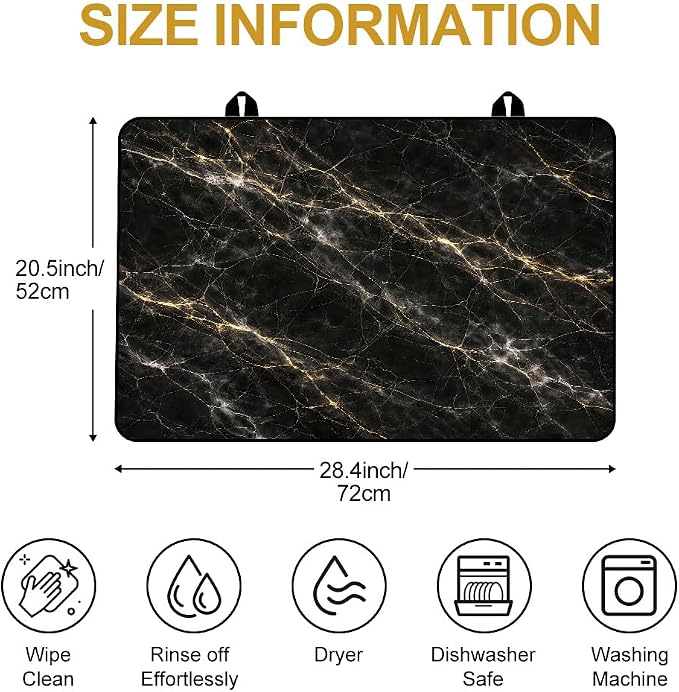 Black Gold Marble Stove Top Cover for Electric Gas Glass Top Stove | Black and gold marble kitchen decor; non-slip stovetop cover, glass cooktop cover, faux marble counter mat for glam kitchen