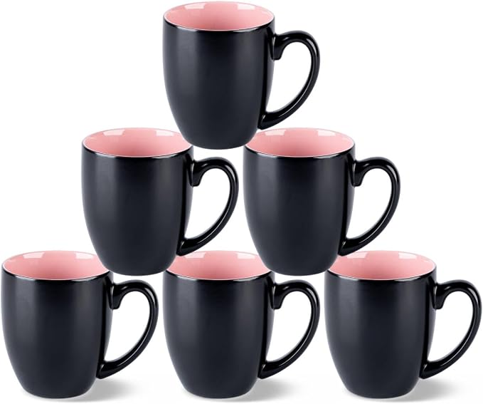 GBhome 16 oz Coffee Mugs Set of 6, Ceramic Coffee Cups- Pink