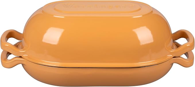 VORRINGARD Enameled Cast Iron Sourdough Bread Oven, Dutch Oven, Loaf Cast Iron Bread Pan for Homemade Bread Baking, Meatloaf Pan with Lid, 5QT, Yellow