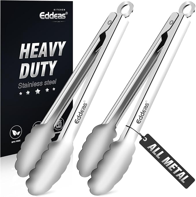 2PCS 9Inch Tongs for Cooking Heavy Duty All Metal Kitchen Tongs | Heat Resistant 600 Degree, All Stainless Steel Food Tongs,Non-Slip handle, Salad, Grilling, bbq, Dishwasher safe