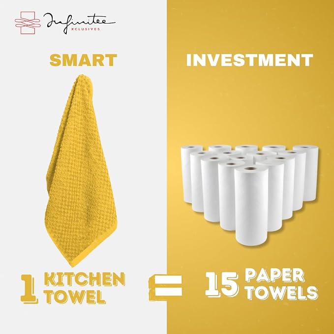 Infinitee Xclusives Kitchen Towels - 6 Pack - Cotton Dish Towel |15" x 25"| | 100% Cotton, Highly Absorbent Tea Towels - Lint Free, Soft, Durable & Quick Dry, Ideal for Drying Dishes & Kitchen Cleaning
