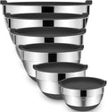 Umite Chef Mixing Bowls with Airtight Lids，6 piece Stainless Steel Metal Nesting Storage Bowls, Non-Slip Bottoms Size 7, 3.5, 2.5, 2.0,1.5, 1QT, Great for Mixing & Serving(Grey)