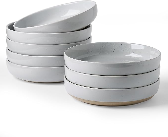 famiware Milkyway 33 oz Pasta Bowls Set of 8, Light Gray | Scratch-Resistant Stoneware Salad Bowls, Stackable, Dishwasher & Microwave Safe, Lead-Fre
