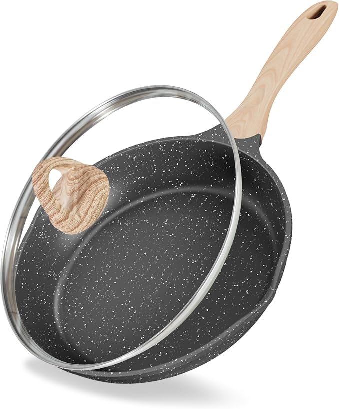 JEETEE 8" Nonstick Frying Pan Skillet Small Egg Pan with Lid Dual Spouts | Even Heating All Stove Compatible, Dual Spouts, PFOA PFOS Free, Cool Ergonomic Handle, Non Stick Omelet Cooking Fry Pan,Grey