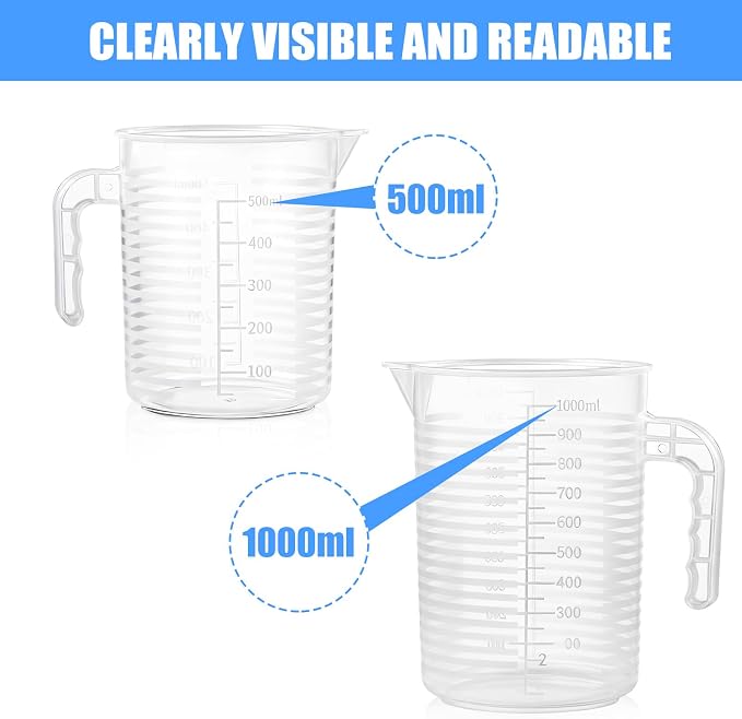 2 Pack Measuring Cup Set, 500ml and 1000ml | Plastic Liquid Measuring Cups- Baking, Cooking, Mixing Cups, Microwave and Dishwasher Safe Essential Kitchen Tools