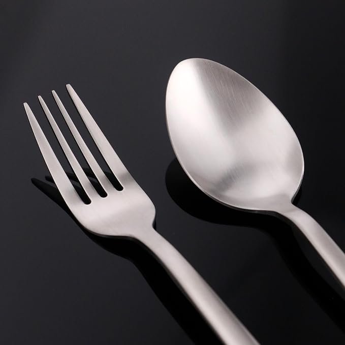 30 Pieces Silverware Set, Flatware Cutlery Set for 6, 18/10 Stainless Steel Silverware Utensils Minimalist Design Dishwasher Safe, Matte Silver