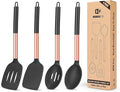 Pack of 4 Silicone Cooking Utensils Set, Non Stick Large Solid Spatulas, Heat Resistant Rose Gold Black Slotted Spoons, Ideal BPA Free Kitchen Turners for Frying, Mixing,Serving,Draining,Turning