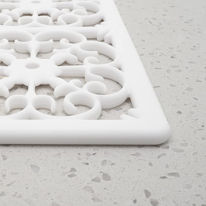 GASARÉ, Extra Large, Thick, Silicone Trivet for Hot Dishes, Pots, and Pans, Heat Resistant Mat for Countertop, Hot Pad for Kitchen, Easy to Clean, 12 x 11 x 3/8 Inches, White