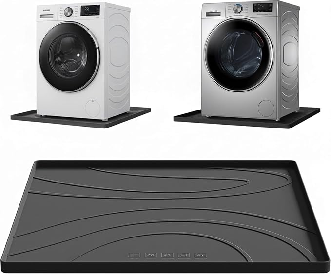 Washing Machine Drain Pan Silicone mat – 30x33 Inch Non-Slip Waterproof Washer Drip Tray, Anti-Vibration Soft Mat for Under Dryer or Washer, Floor Leak Protector for Laundry Room
