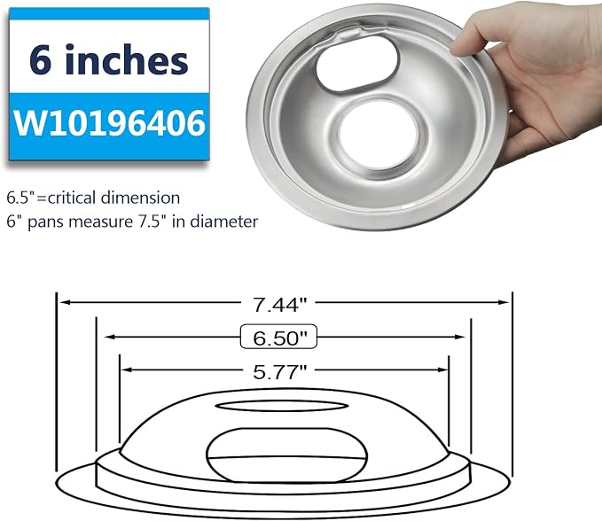 Chrome Steel Stove Drip Pans for Whirlpool Maytag Kenmore 4-Pack | Includes 2 x 6" and 2 x 8" chrome steel drip pans replacing W10196405, W10196406 and W10278125