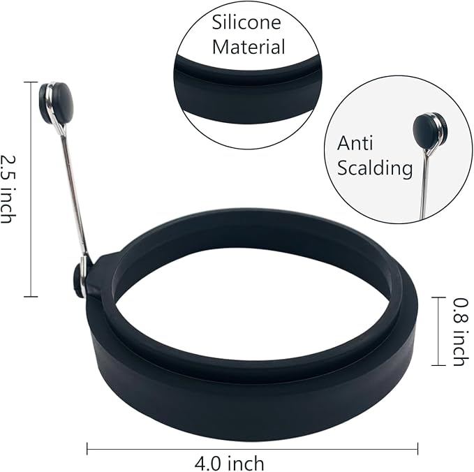 Black Silicone Egg Ring, 4 Pack Egg Ring Molds for Fried Egg, Non-stick Egg Cooker Ring