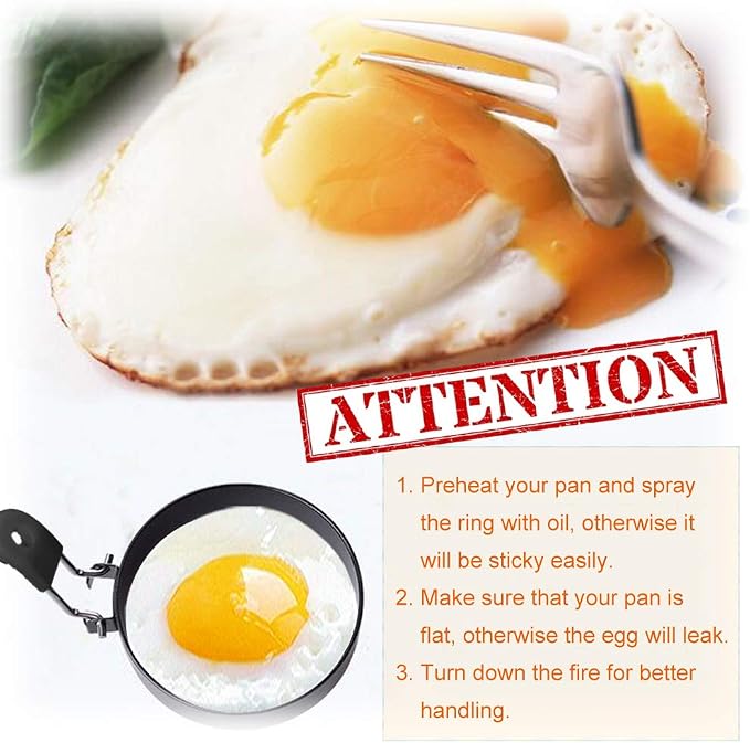 COTEY Large 3.5" Nonstick Egg Rings Set of 4, Round Crumpet Ring Mold Shaper for English Muffins Pancake Cooking Griddle - Portable Grill Accessories for Camping Indoor Breakfast Sandwich Burger | Stainless Steel Fried Egg Cooker Ring Molds for English...