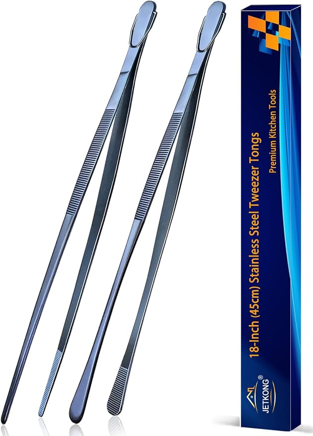 JETKONG 2 Pcs 18 Inch (45cm) Stainless Steel Grill Tongs Heavy Duty Giant Tweezer Tongs, Extra Large Tweezers Tools for Cooking, Grilling, BBQ and Turning Food (Navy Blue)