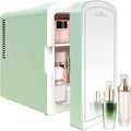 Mini Fridge, 6 Liter /9 Cans Makeup Fridge with Dimmable LED Mirror - Green | Compact Mini Skincare Fridge for Beauty & Beverages, Dual-use Portable Tiny Fridge for Bedroom, Desk, Office, Home, Car, Gift