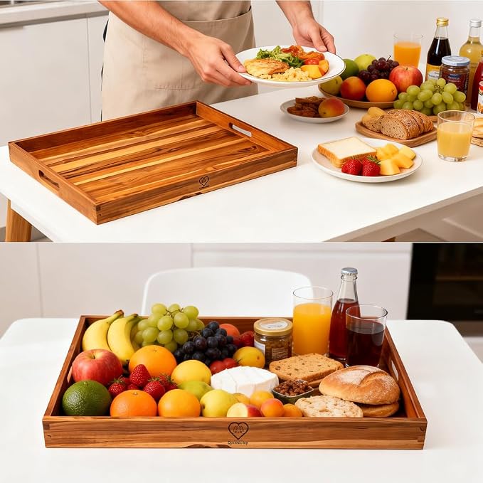 29.5x21.6 Teak Wood Stove Top Covers for Gas & Electric Stove with Handles | Noodle Board Stove Cover Tray for Counter Space, Cutting Board with Juice Groove