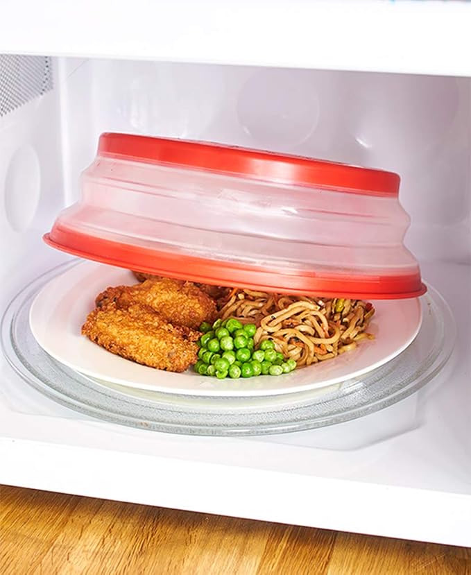 Microwave Cover for Food,Collapsible Microwave Splatter Cove,Fruit Drainer Basket,BPA-Free Made of TPR & PP Dishwasher Safe 10.5 inch (RED)