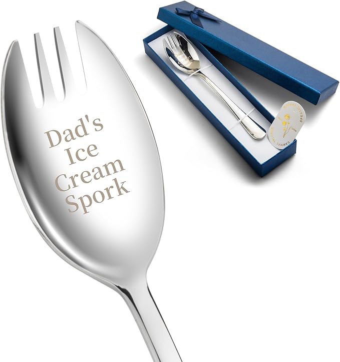 Alata Spork Gift for Dad, 1-Pack Food-grade Stainless Steel Spork, 5.7 Inches Salad Forks For Dessert, Ice Cream, Salad, Soup, Noodle, Spaghetti, Dishwasher Safe