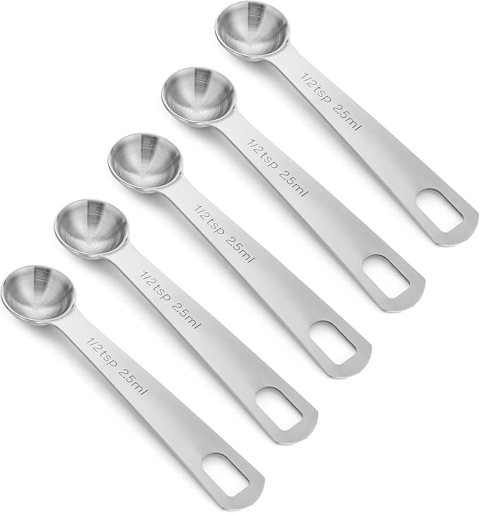 5PCS 1/2 Teaspoon Measuring Spoon, 4.5 Inch Stainless Steel 1/2 Teaspoon Scoop Short Handle for Precise Cooking & Baking (Silver, 2.5ml)