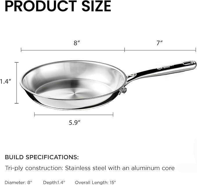 COOKER KING 8 Inch Stainless Steel Frying Pan, Small Omelette Pan | Induction Pan, Rivetless & Non-Toxic, Fast & Even Heating, Oven & Dishwasher Safe, Metal Utensil Safe, Perfect for Eggs