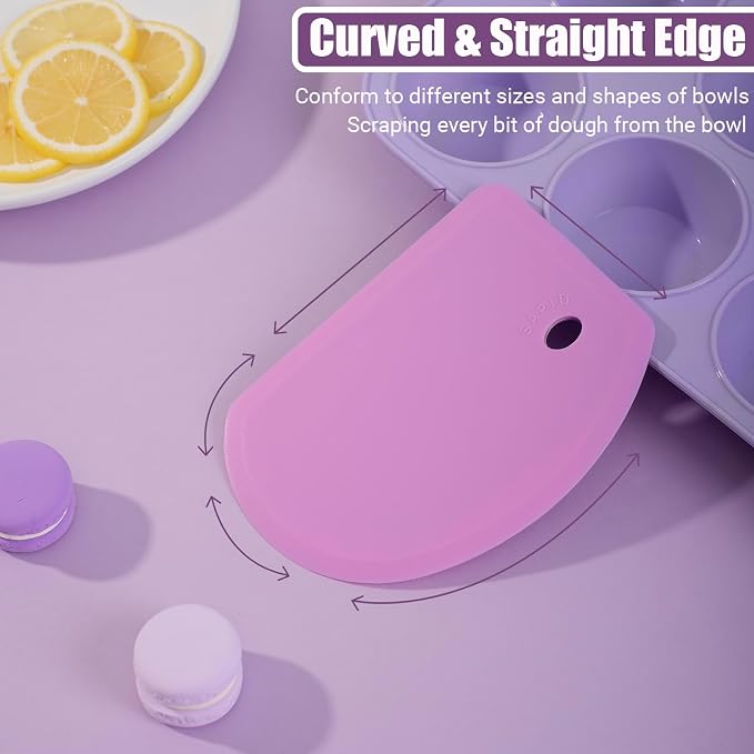 Silicone Dough Scraper with Metal Core Flexible Bowl Scraper Bread Baking | With Stainless Steel Sheet, Curved Edge Food Grade Silicone Bench Scraper for Sourdough Bread, Set of 2, Gray & Purple, SAPID