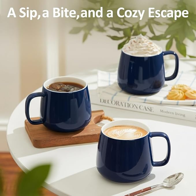 Teocera 16oz Ceramic Coffee Mugs Set of 4 – Stackable Latte Cups, Microwave, Dishwasher & Oven Safe – Ideal for Coffee, Cappuccino, Hot Chocolate, Housewarming Gifts, Dark Blue